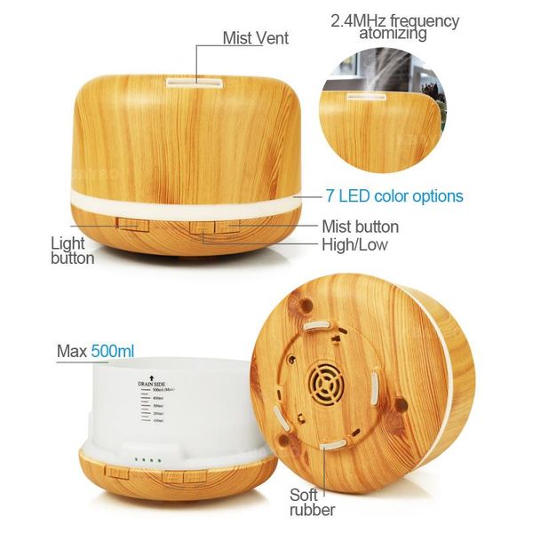 500ml electric ultrasonic aroma air humidifier essential oil diffuser wood grain purifier mist maker led light for home
500ml electric ultrasonic aroma air humidifier essential oil diffuser wood grain purifier mist maker led light for home