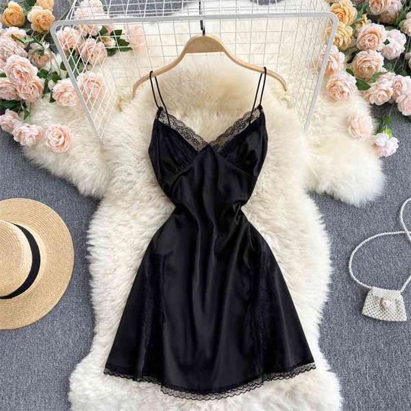 women black floral lace splicing mini dress v-neck spaghetti strap high waist backless night sleepwear home clothes 210603, Black;red
women black floral lace splicing mini dress v-neck spaghetti strap high waist backless night sleepwear home clothes 210603, Black;red