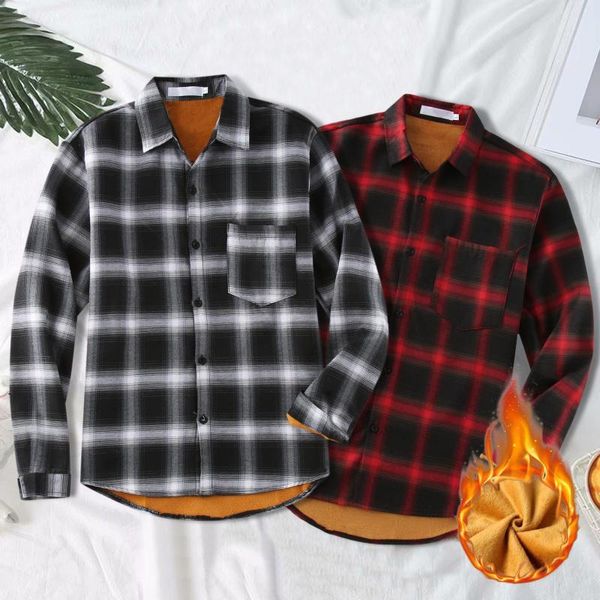 men's casual shirts men t-shirt regular fit button plaid printing fleece pocket long sleeves turn-down collar autumn winter blouse, White;black
men's casual shirts men t-shirt regular fit button plaid printing fleece pocket long sleeves turn-down collar autumn winter blouse, White;black