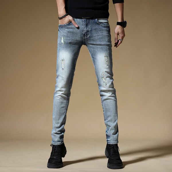 jeans autumn and winter slim straight with holes elastic versatile leisure trend men's long pants, Blue
jeans autumn and winter slim straight with holes elastic versatile leisure trend men's long pants, Blue