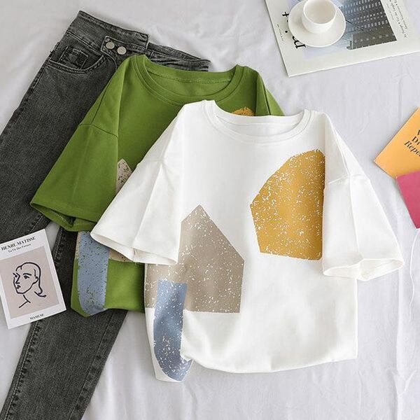 fashion print women tshirt spring summer new style short sleeve cotton spandex women t-shirt casual loose women, White
fashion print women tshirt spring summer new style short sleeve cotton spandex women t-shirt casual loose women, White