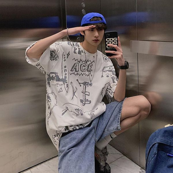 men's t-shirts printed short sleeve t-shirt girls hip hop korean streetwear male casual oversize, White;black
men's t-shirts printed short sleeve t-shirt girls hip hop korean streetwear male casual oversize, White;black
