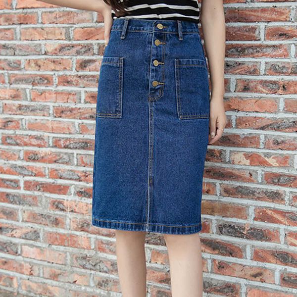 skirts spring summer women denim vintage blue button high waist pencil ladies office knee-length jeans t014, Black
skirts spring summer women denim vintage blue button high waist pencil ladies office knee-length jeans t014, Black