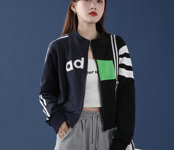 2021 spring and autumn women's color-blocking sports sweater women short high-waist jacket zipper jacket casual sports jacket, Black
2021 spring and autumn women's color-blocking sports sweater women short high-waist jacket zipper jacket casual sports jacket, Black