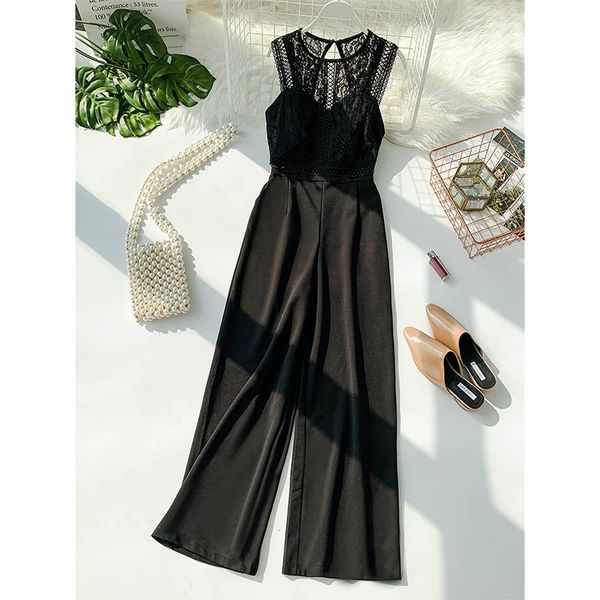women's jumpsuits & rompers 2021 fashion openwork lace patchwork sleeveless high waist slim wide leg trousers holiday jumpsuit, Black;white
women's jumpsuits & rompers 2021 fashion openwork lace patchwork sleeveless high waist slim wide leg trousers holiday jumpsuit, Black;white