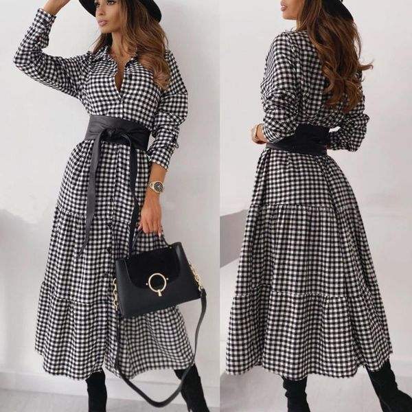 casual dresses women's long sleeve plaid turn-down collar button mid-claf dress + belt ladies shirt, Black;gray
casual dresses women's long sleeve plaid turn-down collar button mid-claf dress + belt ladies shirt, Black;gray