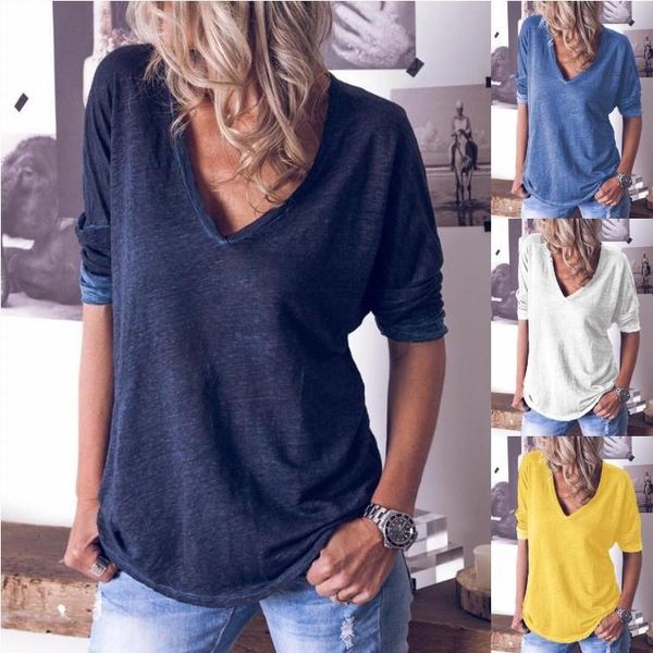 women's t-shirt long sleeve v-neck loose solid color for women short leisure tee casual ladies female t shirts, White
women's t-shirt long sleeve v-neck loose solid color for women short leisure tee casual ladies female t shirts, White