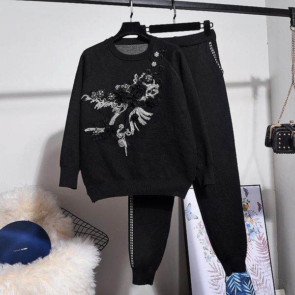 two piece dress embroidery flower knitted tracksuit women loose long sleeve sweater + pencil pants outfits black knit suit, White
two piece dress embroidery flower knitted tracksuit women loose long sleeve sweater + pencil pants outfits black knit suit, White