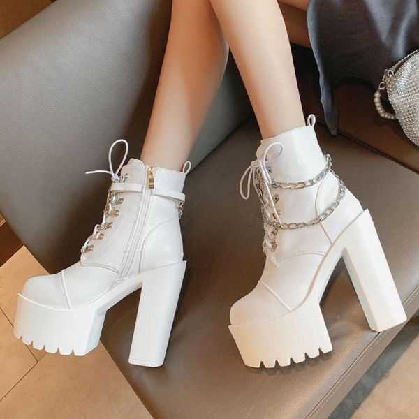 boots brand thick platform extreme high heels chains cool party ankle stylish winter shoes women, Black
boots brand thick platform extreme high heels chains cool party ankle stylish winter shoes women, Black