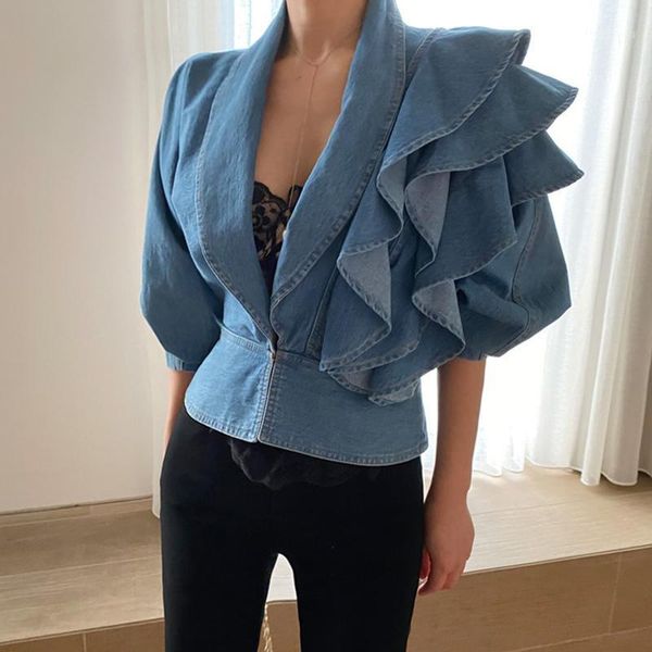 women's jackets women batwing sleeve ruffles crop denim jacket korean v neck jeans coat outerwear autumn streetwear chaquetas mujer 202, Black;brown
women's jackets women batwing sleeve ruffles crop denim jacket korean v neck jeans coat outerwear autumn streetwear chaquetas mujer 202, Black;brown