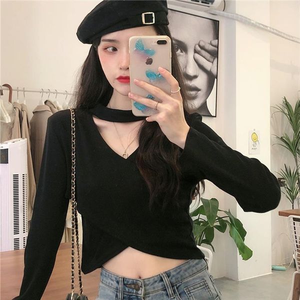 woman autumn winter coat women sweaters retro short halter cross slim womens sweater femme chandails pull hiver, White;black
woman autumn winter coat women sweaters retro short halter cross slim womens sweater femme chandails pull hiver, White;black