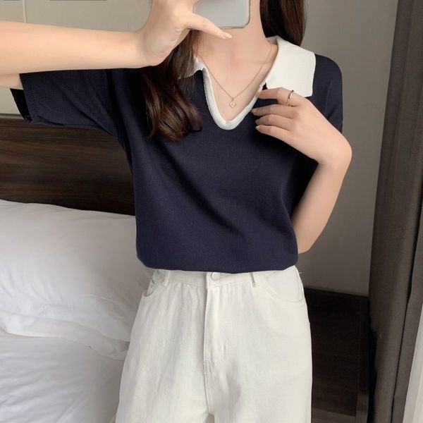 women's sweaters preppy style casual polo shirt short sleeve slim comfort 2021 fashion basic thin knitted contrast color summ, White;black
women's sweaters preppy style casual polo shirt short sleeve slim comfort 2021 fashion basic thin knitted contrast color summ, White;black