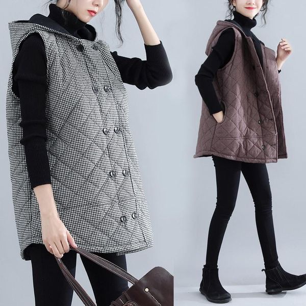 women's vests 2021 autumn winter loose plaid waistcoat for women hooded sleeveless button slim fit casual vest outwear plus size, Black;white
women's vests 2021 autumn winter loose plaid waistcoat for women hooded sleeveless button slim fit casual vest outwear plus size, Black;white