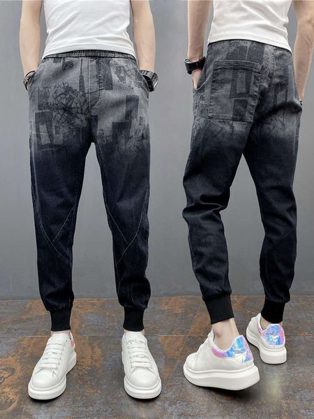 spring and summer 2021 men's printed small foot casual jeans fashion capris trend corset harem net red tide pants, Blue
spring and summer 2021 men's printed small foot casual jeans fashion capris trend corset harem net red tide pants, Blue