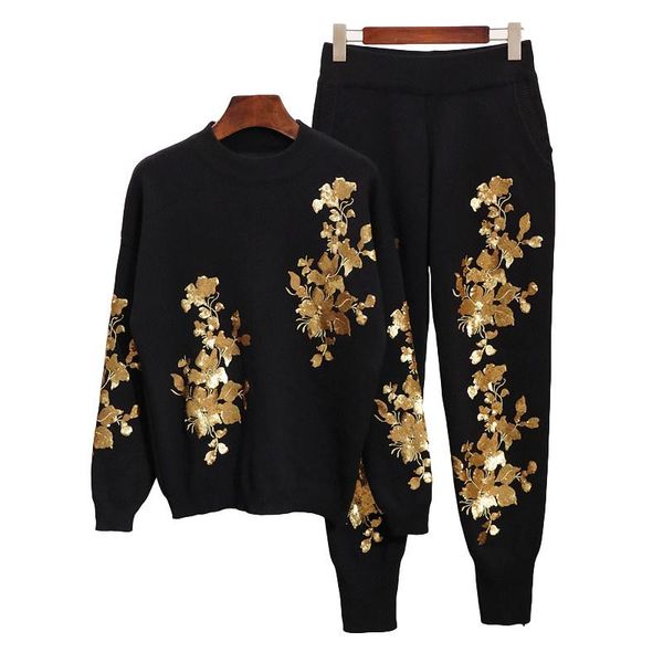 women's two piece pants autumn women sequins flowers sweater set long sleeve ladies knit pullover + trousers winter fashion female tra, White
women's two piece pants autumn women sequins flowers sweater set long sleeve ladies knit pullover + trousers winter fashion female tra, White