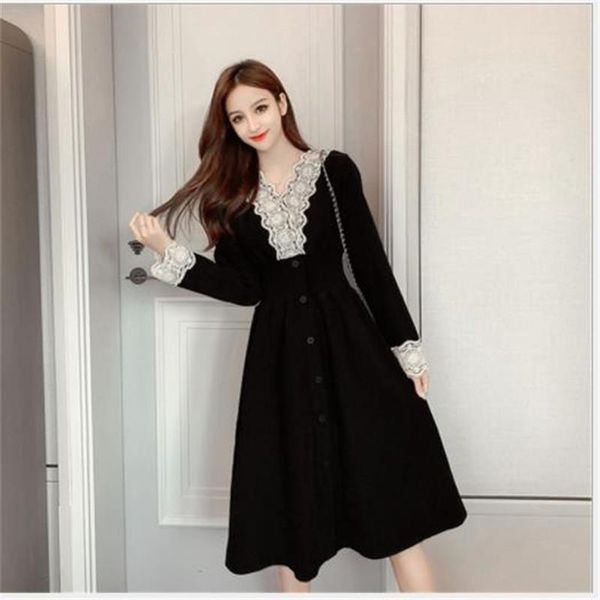 casual dresses women vintage lace patchwork dress long sleeve high waist a-line female v-neck 2021spring fashion elegant femme h368, Black;gray
casual dresses women vintage lace patchwork dress long sleeve high waist a-line female v-neck 2021spring fashion elegant femme h368, Black;gray