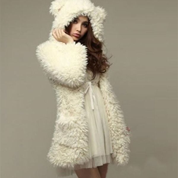 women's wool & blends women korean fake lamb fur coats long section warm cute bear ears hooded faux outwears princess style lady j, Black
women's wool & blends women korean fake lamb fur coats long section warm cute bear ears hooded faux outwears princess style lady j, Black