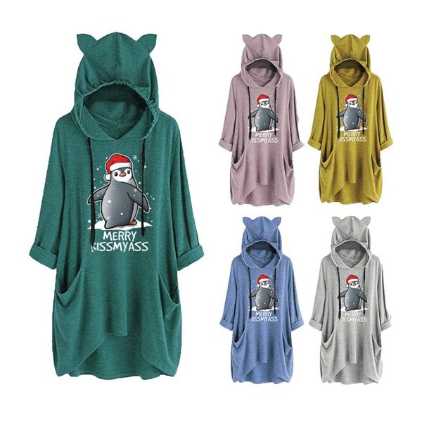 women's sweaters arrival spring warm hoodie christmas ear hat mid-length blouse mid-sleeve cute printed hooded loose top, White;black
women's sweaters arrival spring warm hoodie christmas ear hat mid-length blouse mid-sleeve cute printed hooded loose top, White;black