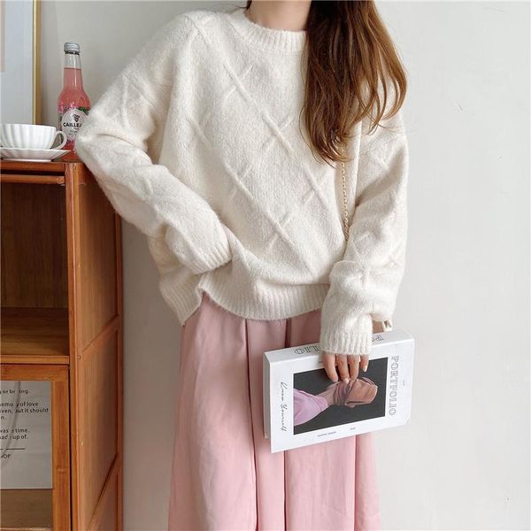 women's sweaters white sweater women autumn winter thick loose style pullovers o-neck 2021 fashion casual vintage jumpers ribbed knitte, White;black
women's sweaters white sweater women autumn winter thick loose style pullovers o-neck 2021 fashion casual vintage jumpers ribbed knitte, White;black