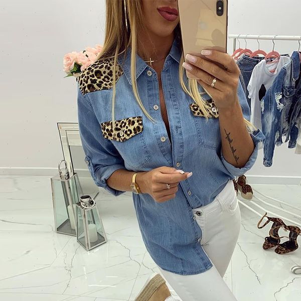 ladies casual stitching denim jeans shirt women 2021 leopard print long sleeve shirt collar blouse for female d30, White
ladies casual stitching denim jeans shirt women 2021 leopard print long sleeve shirt collar blouse for female d30, White