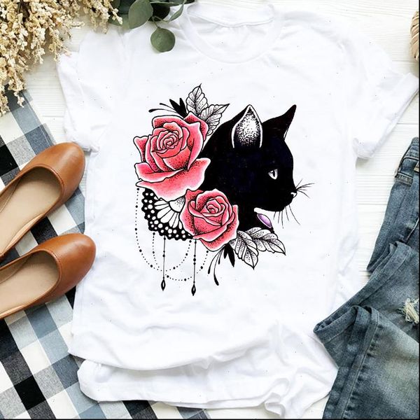 women lady cartoon cat flower 90s style clothing cute print tshirt shirt clothes graphic female t tee womens t shirt, White
women lady cartoon cat flower 90s style clothing cute print tshirt shirt clothes graphic female t tee womens t shirt, White