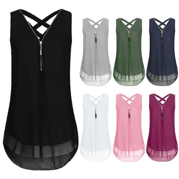 women's t-shirt plus size lady solid color v neck sleeveless chiffon zipper blouse vest, White
women's t-shirt plus size lady solid color v neck sleeveless chiffon zipper blouse vest, White