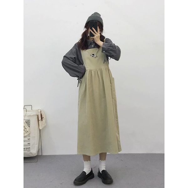 fall 2021 women's corduroy long dress autumn vintage casual cute loose purple vest overall dress teen girls kawaii clothes, Black;gray
fall 2021 women's corduroy long dress autumn vintage casual cute loose purple vest overall dress teen girls kawaii clothes, Black;gray
