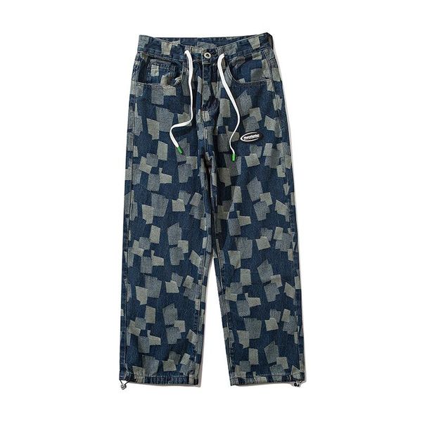 men's jeans young brand fashion loose casual jacquard trend high street mid-waist tie-up straight leg pants wide, Blue
men's jeans young brand fashion loose casual jacquard trend high street mid-waist tie-up straight leg pants wide, Blue