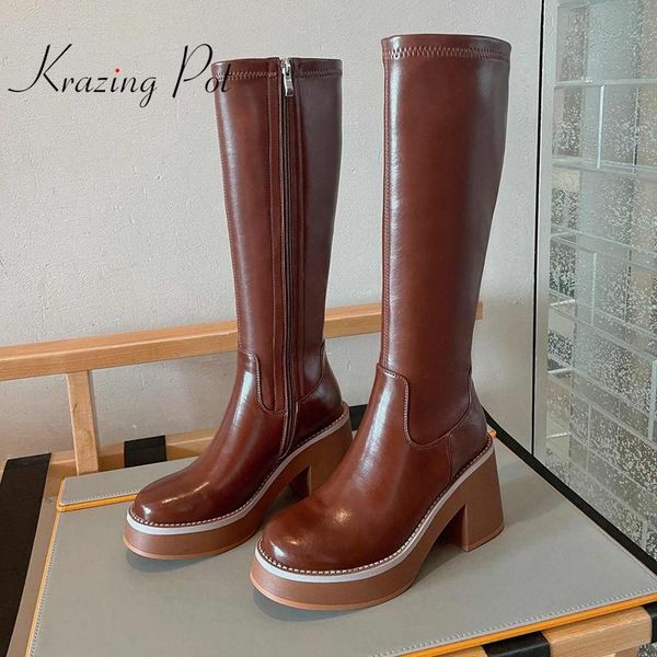 boots krazing pot 2022 cow split leather round toe super high heels stretch three colors mature platform thigh l11, Black
boots krazing pot 2022 cow split leather round toe super high heels stretch three colors mature platform thigh l11, Black