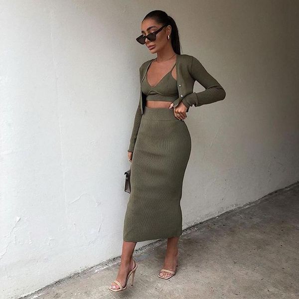 2021 new women three piece set knit cardigan long sleeves & midi skirt high-waist camisole crop strap elastic, Gray
2021 new women three piece set knit cardigan long sleeves & midi skirt high-waist camisole crop strap elastic, Gray