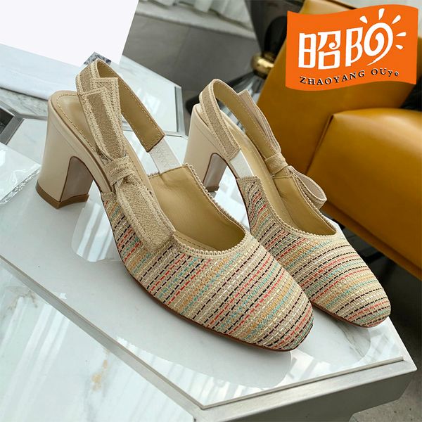 2022 summer new knitted embroidered striped square heel sandals 6.5cm high heels fashion luxury slippers, Black
2022 summer new knitted embroidered striped square heel sandals 6.5cm high heels fashion luxury slippers, Black