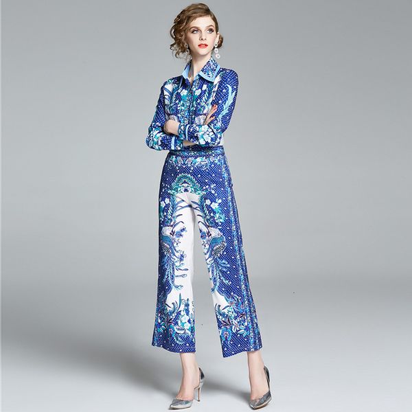 2021 new fashion designer two piece twinest women vintage blue geometry printed blouse shirt + wide leg bell-bottom long pant set 9bep, Black;gray
2021 new fashion designer two piece twinest women vintage blue geometry printed blouse shirt + wide leg bell-bottom long pant set 9bep, Black;gray