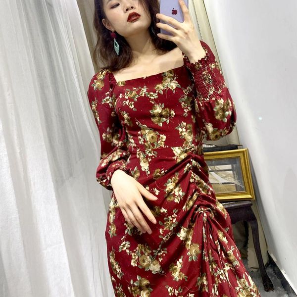 casual dresses vintage temperament drawtring lace up floral dress women elegant square collar long sleeve split party vestidos 2021, Black;gray
casual dresses vintage temperament drawtring lace up floral dress women elegant square collar long sleeve split party vestidos 2021, Black;gray