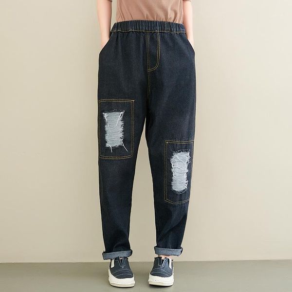 women's pants & capris johnature 2021 autumn leisure all-match pockets elastic waist high shredded jeans fashion retro women denim hare, Black;white
women's pants & capris johnature 2021 autumn leisure all-match pockets elastic waist high shredded jeans fashion retro women denim hare, Black;white
