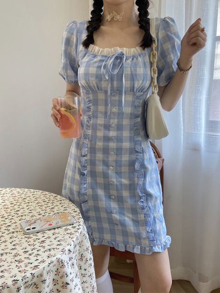 korean fashionable dresses dressed as anti-aging summer 2021 new square neck puff wooden sleeve earlobe dress kawaii plaid rsr8, Black;gray
korean fashionable dresses dressed as anti-aging summer 2021 new square neck puff wooden sleeve earlobe dress kawaii plaid rsr8, Black;gray