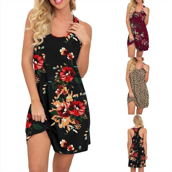 summer printdresses round neck nightdress women dress beach sleeveless d4, Black;gray 
summer printdresses round neck nightdress women dress beach sleeveless d4, Black;gray