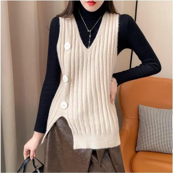 soft wool vest women winter sweaters korean style vintage button side slit v neck sleeveless pullover tank t532, White;black
soft wool vest women winter sweaters korean style vintage button side slit v neck sleeveless pullover tank t532, White;black