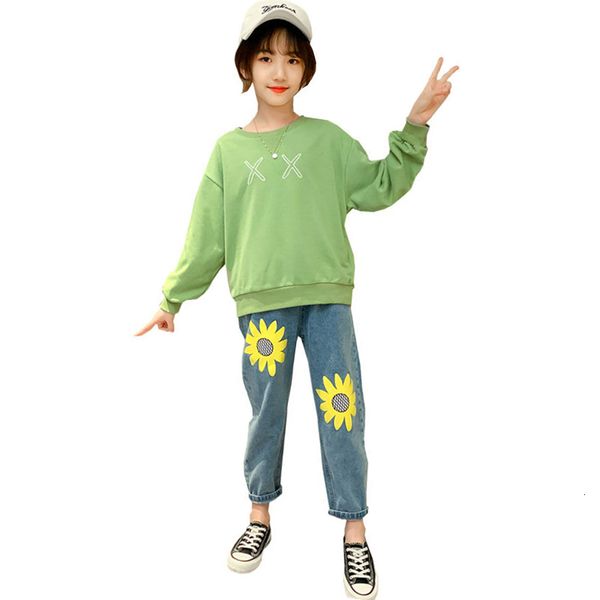 2021 new casual children spring outfits baby girl clothes define long sleeve + sun flower denim pants teen suit lfql, White
2021 new casual children spring outfits baby girl clothes define long sleeve + sun flower denim pants teen suit lfql, White