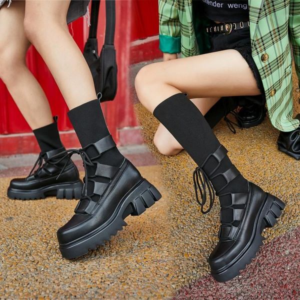 boots women knee long sock platform genuine leather thick heels corss-tied short tube booties ladies shoe1, Black
boots women knee long sock platform genuine leather thick heels corss-tied short tube booties ladies shoe1, Black