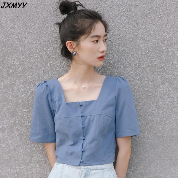 women's t-shirt 2021 summer product fashion design short puff sleeve single breasted square collar clavicle shirt women jxmyy, White
women's t-shirt 2021 summer product fashion design short puff sleeve single breasted square collar clavicle shirt women jxmyy, White