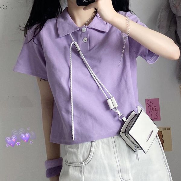 women's t-shirt crop summer preppy style t shirts japan clothing fashion brand turn-down collar tees solid sweet ladies, White
women's t-shirt crop summer preppy style t shirts japan clothing fashion brand turn-down collar tees solid sweet ladies, White