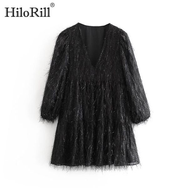 casual dresses hilorill women mini dress long sleeve v neck solid tassel party loose pleated short female christmas, Black;gray
casual dresses hilorill women mini dress long sleeve v neck solid tassel party loose pleated short female christmas, Black;gray