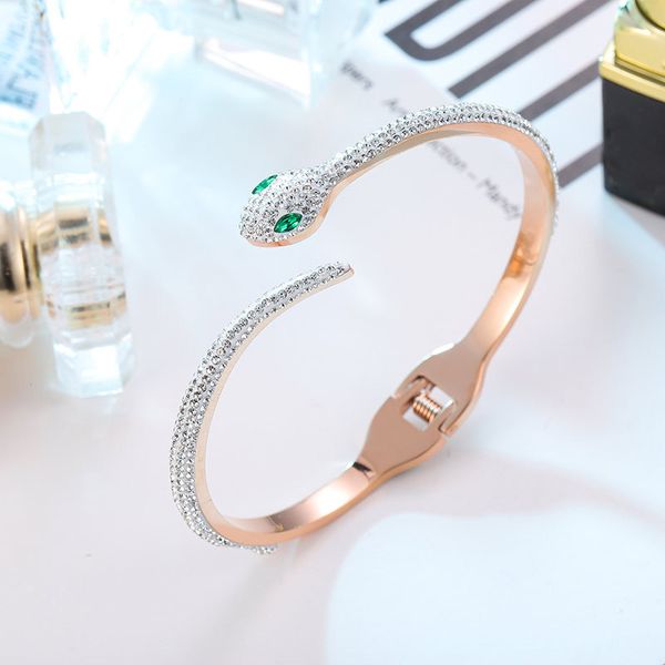 fashion snake shaped titanium steel women's bangle pulseras rose gold plated bracelets crystal zircon open clasp design jewelry gifts f, Black
fashion snake shaped titanium steel women's bangle pulseras rose gold plated bracelets crystal zircon open clasp design jewelry gifts f, Black