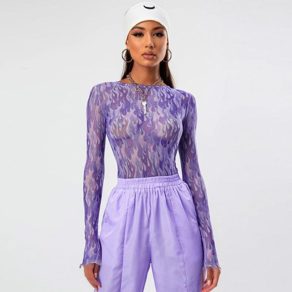 women's t-shirt autumn mesh flame print long sleeve round neck lotus lace slim female bottoming shirt hip-hop street wear, White
women's t-shirt autumn mesh flame print long sleeve round neck lotus lace slim female bottoming shirt hip-hop street wear, White