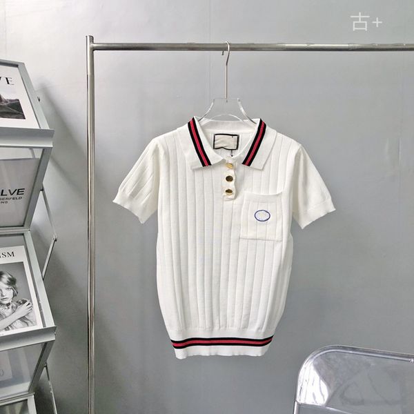 summer 21 letter embroidered polo knitted t-shirt women's lapel slim commuting short sleeve shirt, White
summer 21 letter embroidered polo knitted t-shirt women's lapel slim commuting short sleeve shirt, White