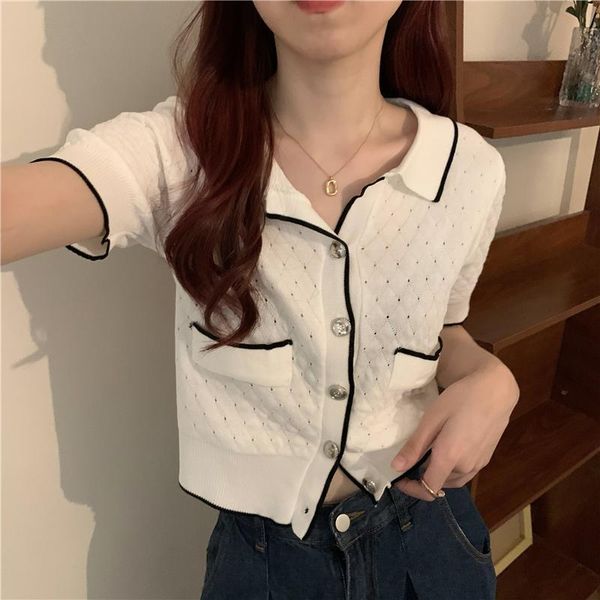 women's knits & tees 2021 women clothes summer lapels thin short sleeved knitted cardigan office lady all-match top, White
women's knits & tees 2021 women clothes summer lapels thin short sleeved knitted cardigan office lady all-match top, White