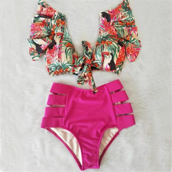 women's swimwear high waist bikini suit 2021 ruffled split swimsuit europe and the united states swim, White;black
women's swimwear high waist bikini suit 2021 ruffled split swimsuit europe and the united states swim, White;black