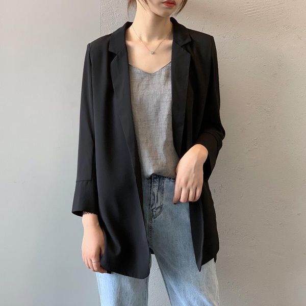 women's suits & blazers spring jackets 2021 turn down collar summer office style chiffon blazer coat casaco feminino for women, White;black
women's suits & blazers spring jackets 2021 turn down collar summer office style chiffon blazer coat casaco feminino for women, White;black