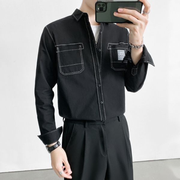 new black/white spring 2021 casual male sleeve thin shirts front decorative pockets loose chemise homme streetwear 3xl-m n17j, White;black
new black/white spring 2021 casual male sleeve thin shirts front decorative pockets loose chemise homme streetwear 3xl-m n17j, White;black