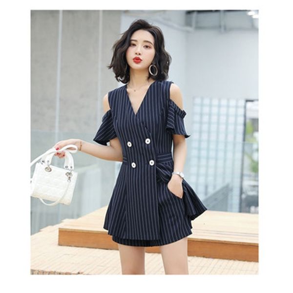 off the shoulder piece striped sets blue double-breasted korean shorts woman suit female deux parts ahfi, White
off the shoulder piece striped sets blue double-breasted korean shorts woman suit female deux parts ahfi, White